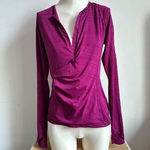 $88 Athleta Running Pacifica Ruched Quarter/Half Zip Long Sleeve Top Zip Pockets